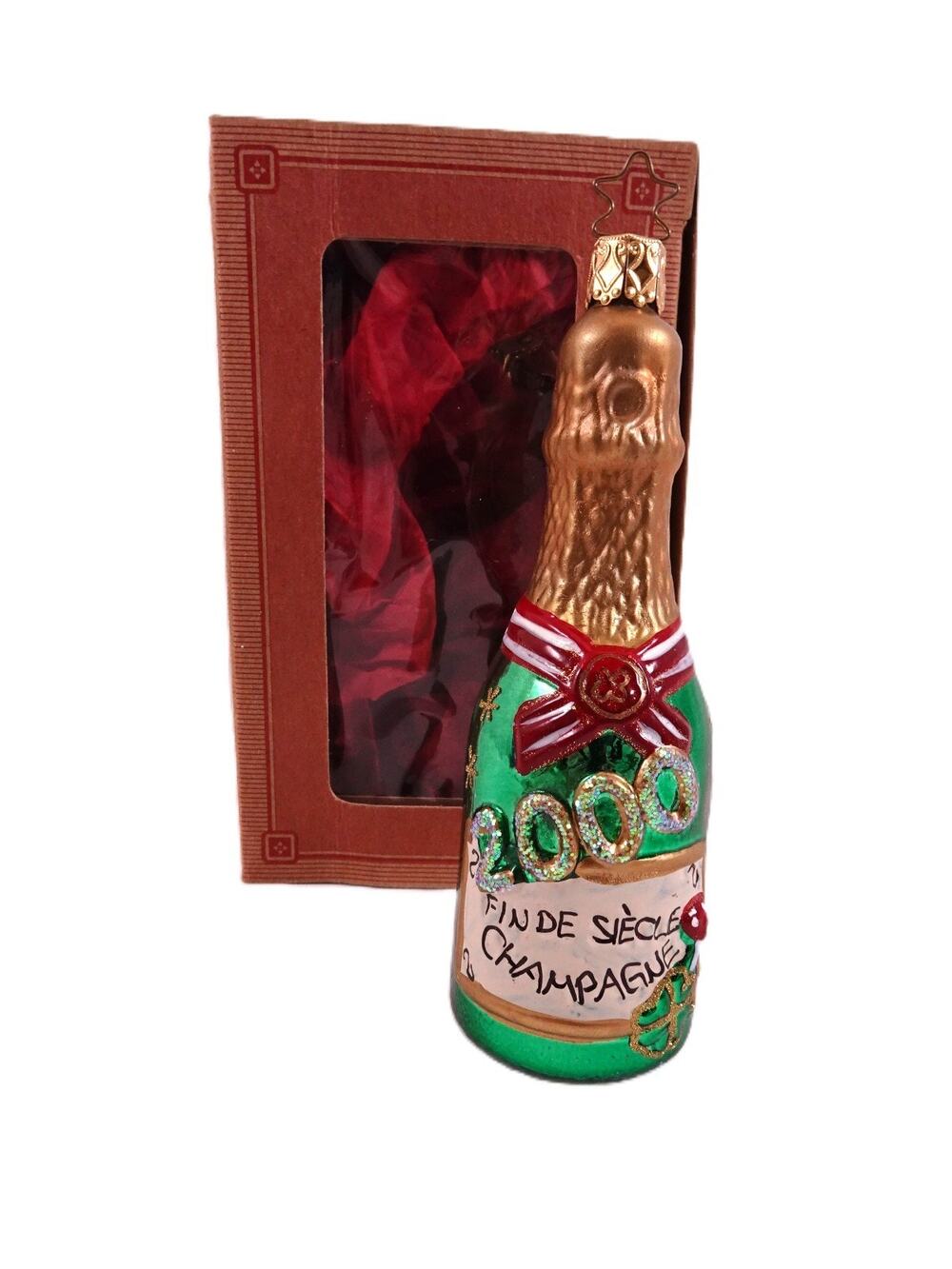Vtg Inge-Glas 2000 Champagne Bottle Old World Christmas Ornament Y2K Millennium